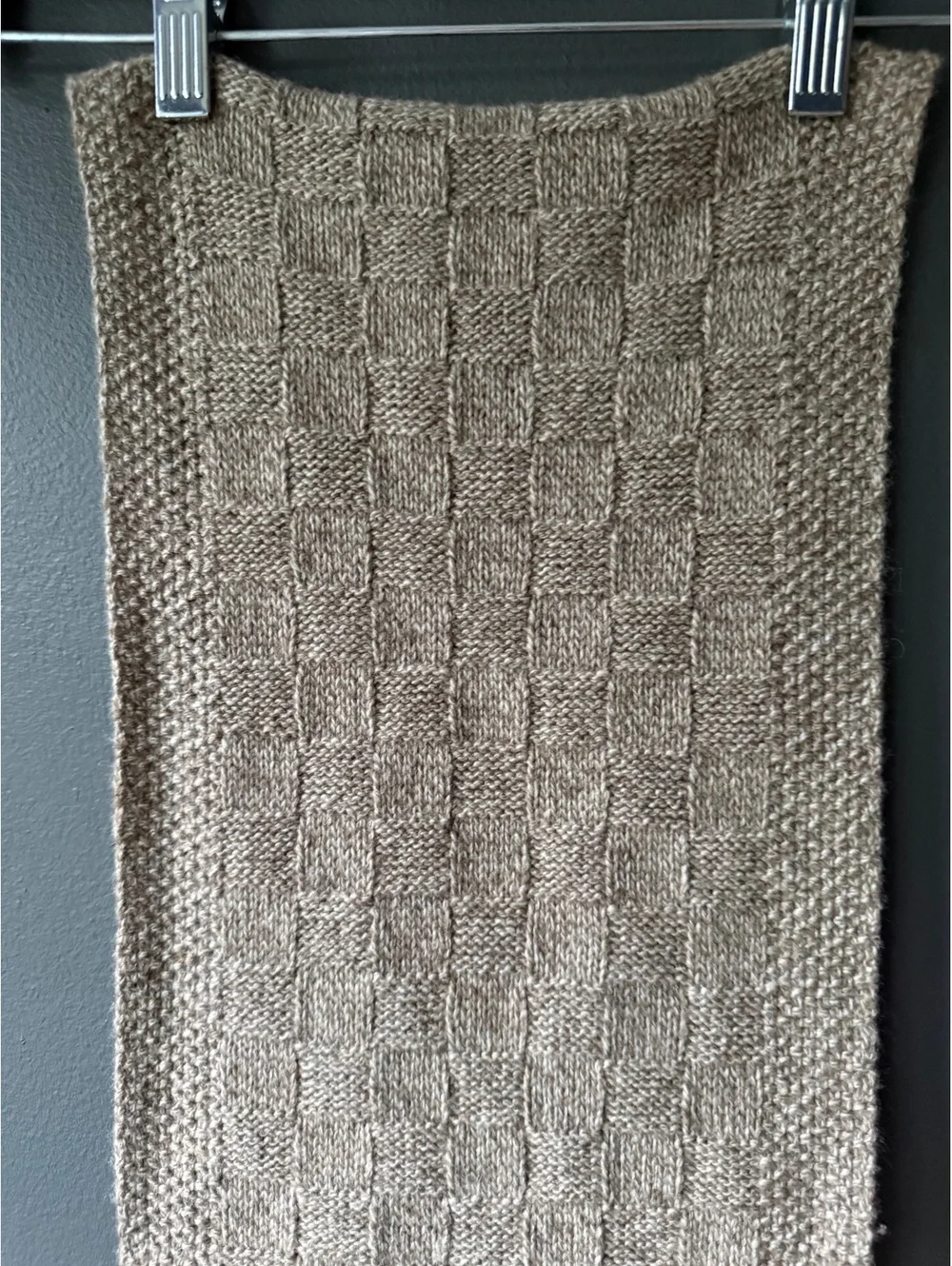 J.Crew Beige Knit Scarf with Checkerboard Pattern
